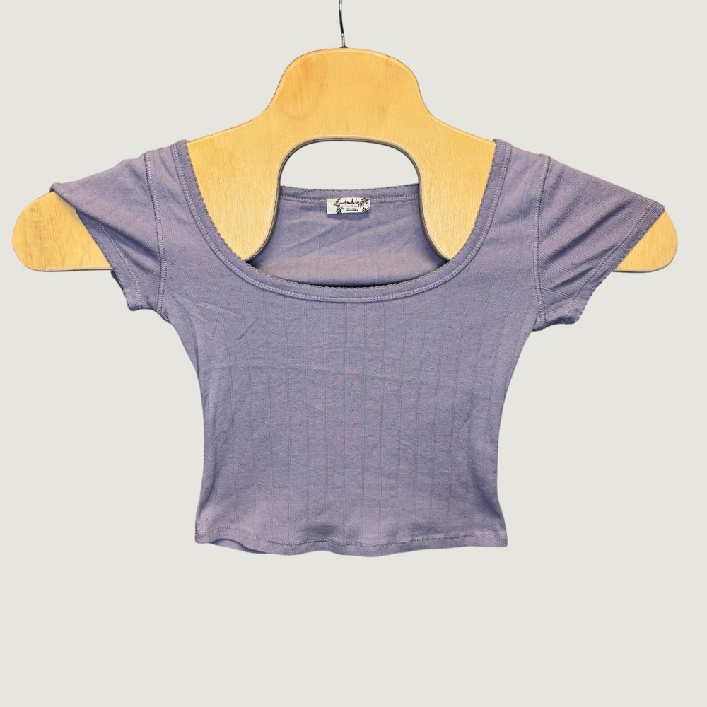 2280 | Free People Intimately End Game Scoop Neck Pointelle Baby Tee Purple XS